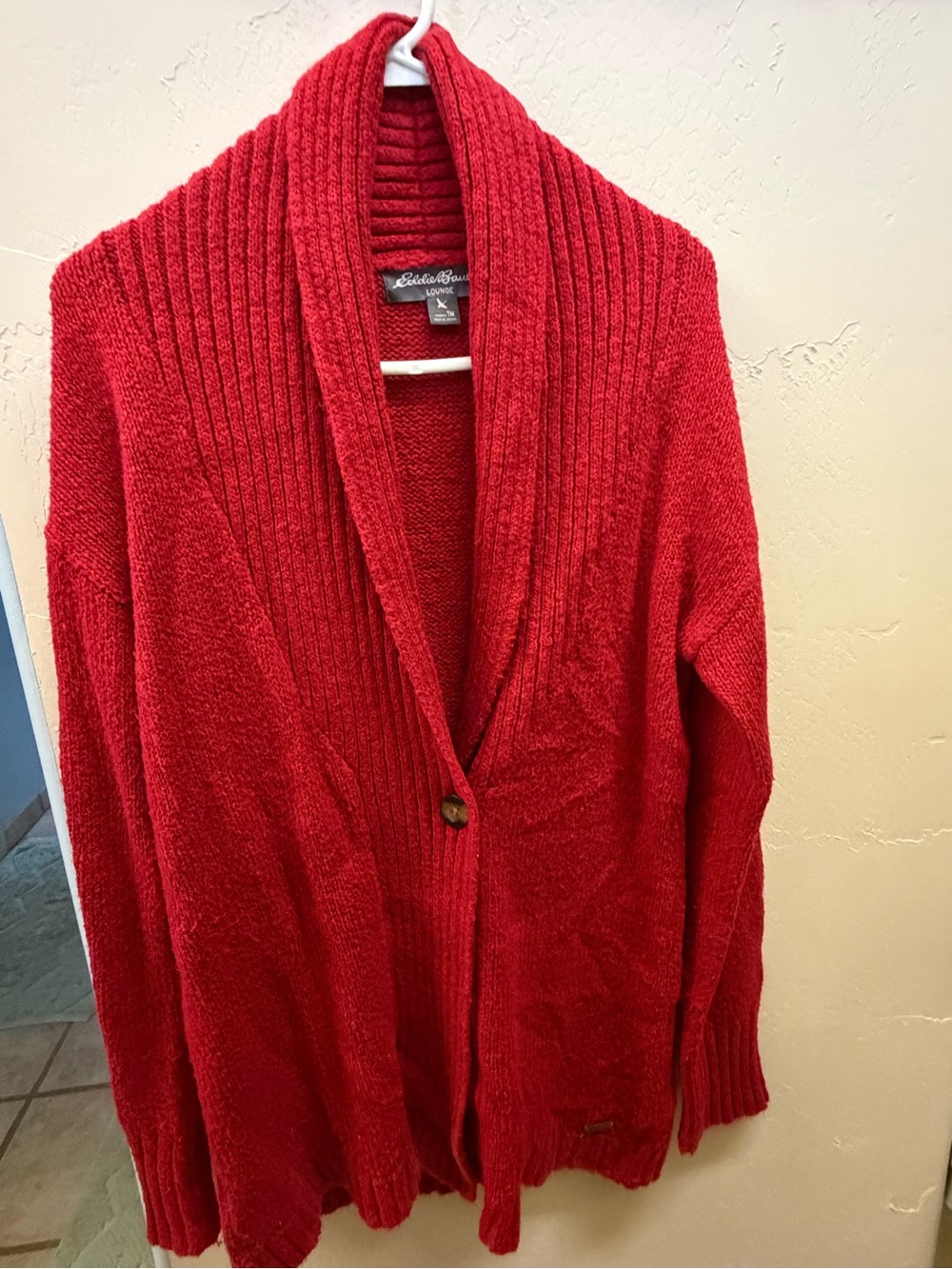 Eddie Bauer Lounge Red Chunky Knit Cardigan Sweater Tall M